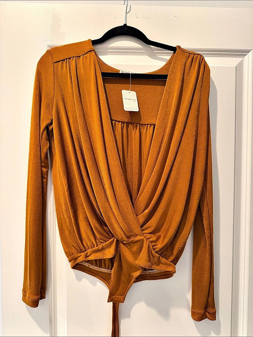 Free People Long Sleeve Bodysuit in Orange Size Medium NWT